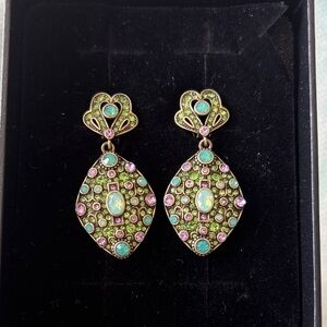 Heidi Daus Green and Pink Crystal Drop Earrings